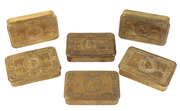 SIX BRASS MILITARY CHRISTMAS TINS FROM 1914