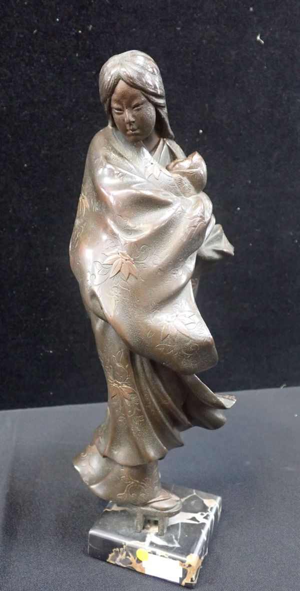 A BRONZE FIGURE OF A JAPANESE WOMAN AND CHILD