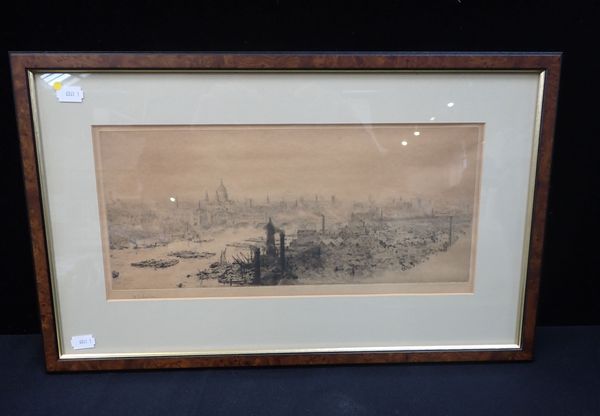 W. L. WYLLIE 1851-1931: PANORAMIC VIEW OF LONDON WITH ST. PAUL'S AND THE SHOT TOWER