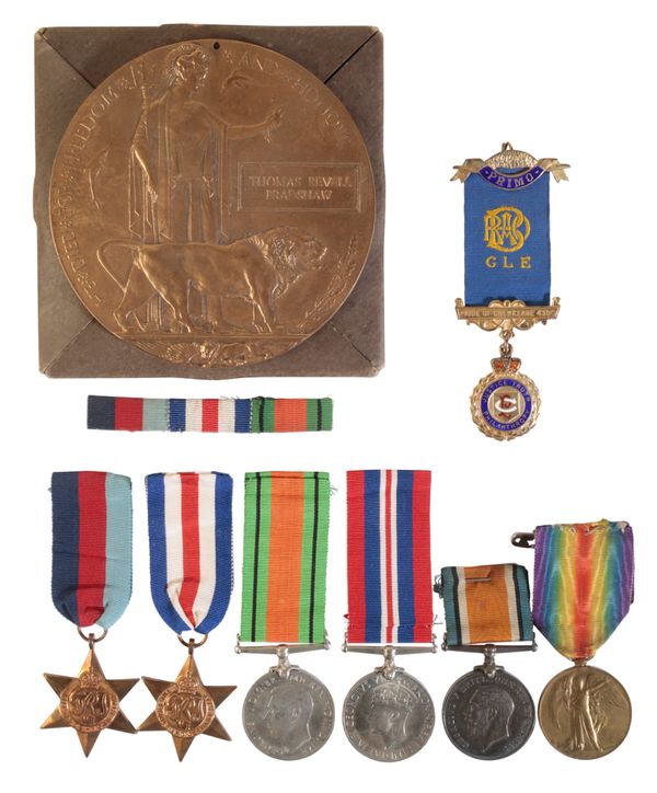 PAIR AND PLAQUE TO PTE BRADSHAW DLI, SONS MEDALS