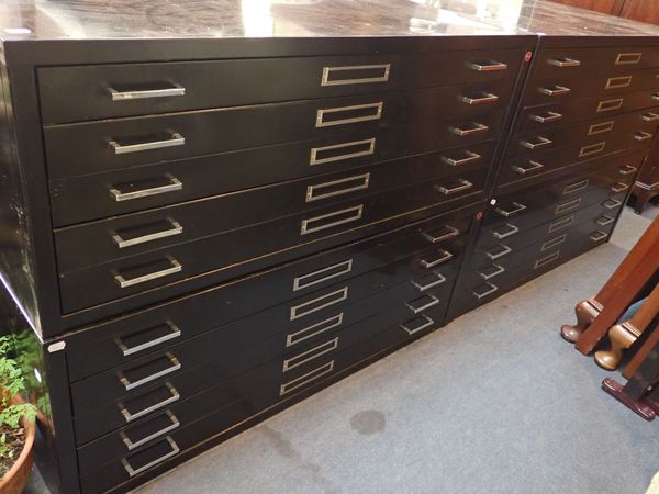 FOUR STEEL FIVE-DRAWER PLAN CHESTS