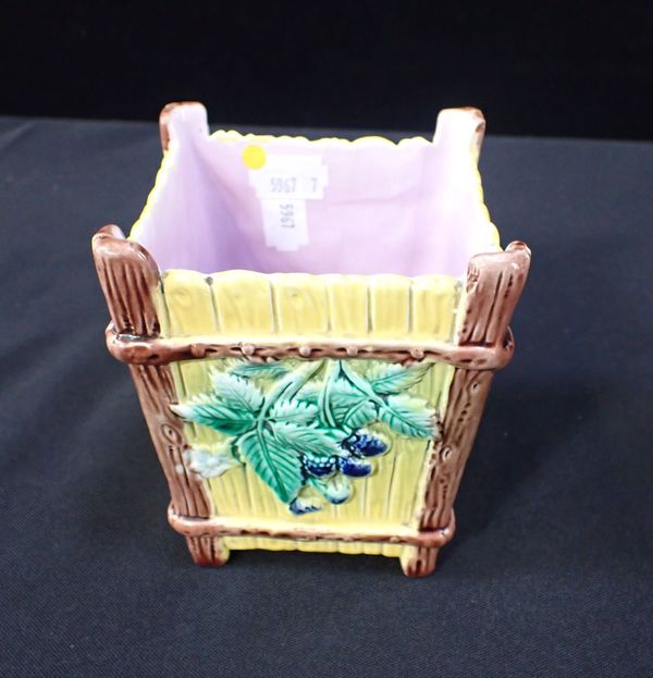 A SMALL SQUARE MAJOLICA JARDINIERE