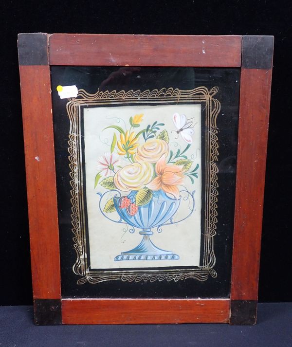 A 19TH CENTURY FOLK ART URN OF FLOWERS