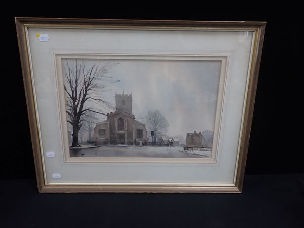 T. CARR: WINTER SCENE WITH CHURCH