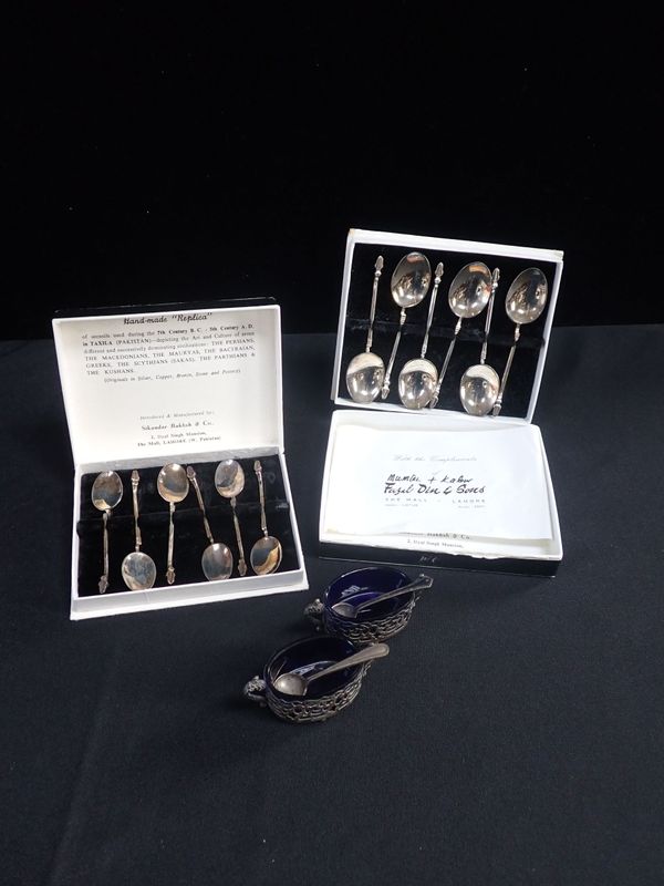 BOXED SETS OF WHITE METAL SPOONS