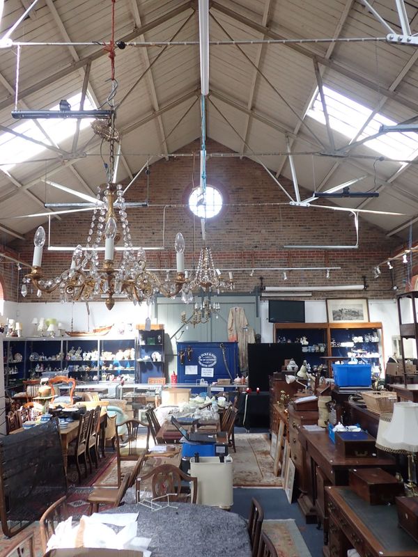 A PAIR OF FIVE-BRANCH GILT METAL CHANDELIERS