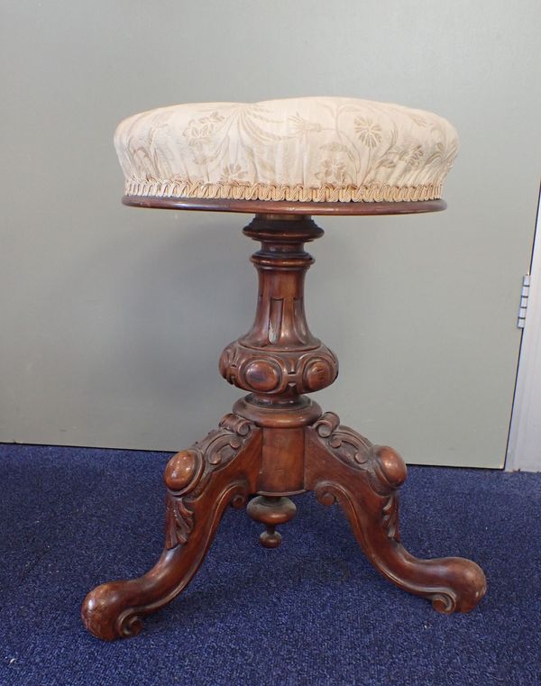 A VICTORIAN WALNUT REVOLVING PIANO STOOL