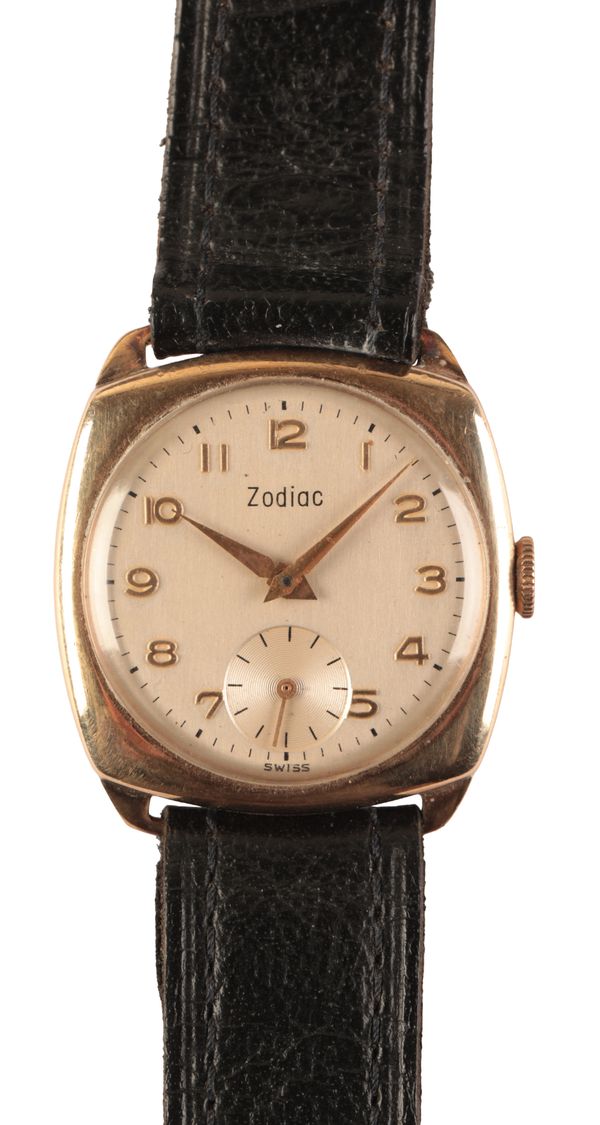 ZODIAC: A 9CT GOLD GENTLEMAN'S CUSHION-CASE WRISTWATCH