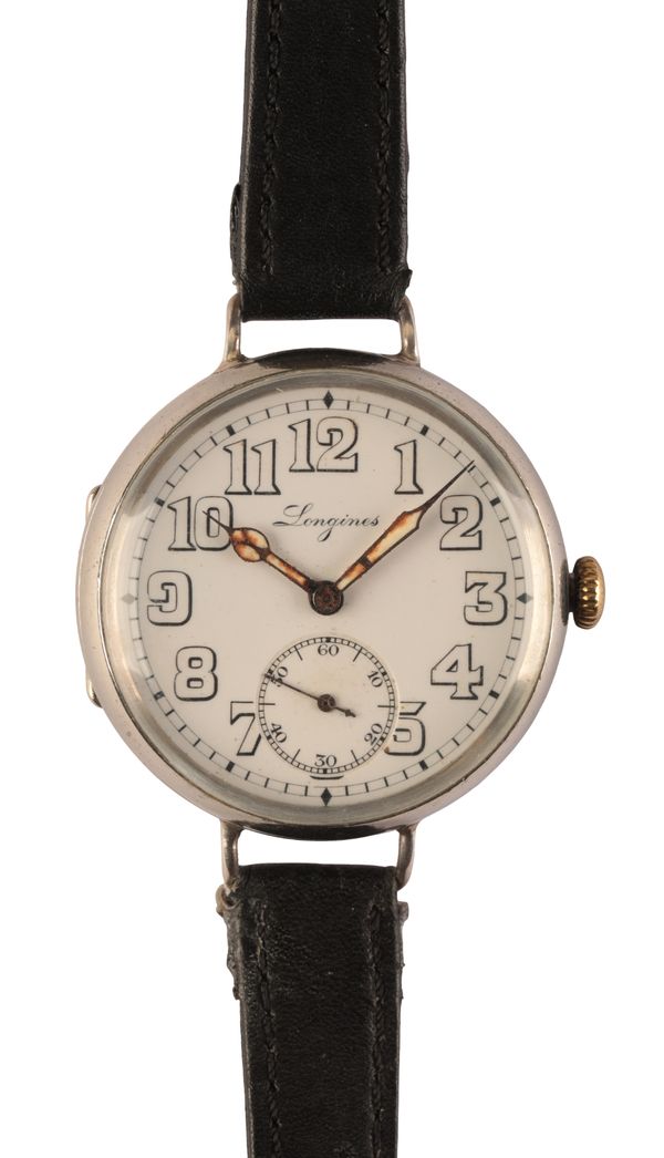 LONGINES: A GENTLEMAN'S NICKEL SILVER MILITARY TRENCH WATCH