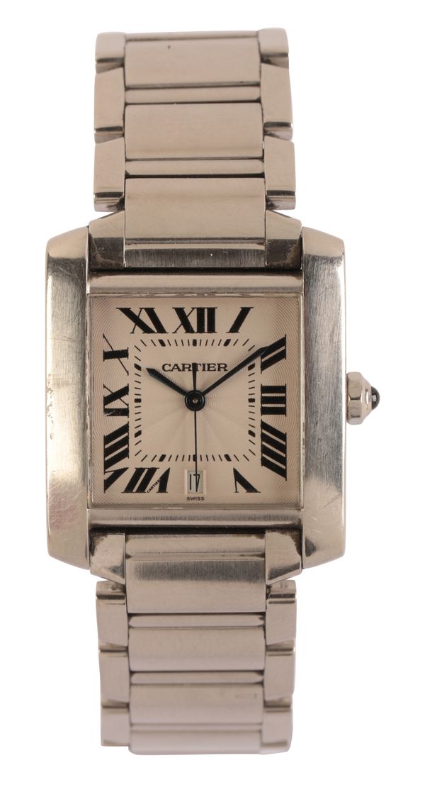 CARTIER TANK FRANÇAISE: A GENTLEMAN'S STAINLESS STEEL BRACELET WATCH