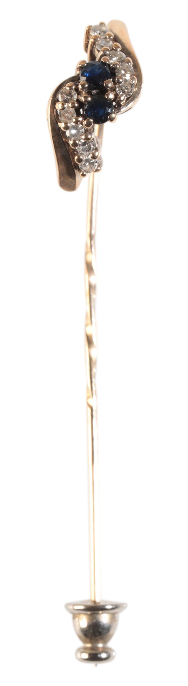 A 9CT GOLD, SAPPHIRE AND DIAMOND TIE PIN