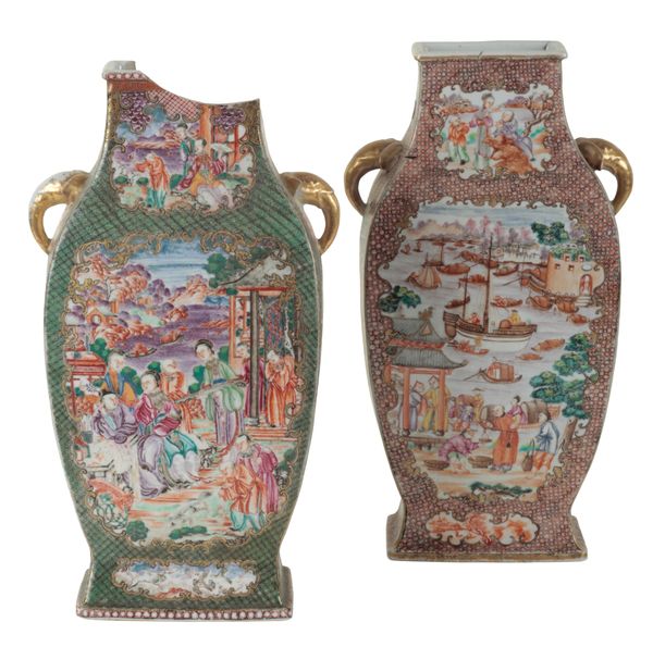A PAIR OF CANTONESE PORCELAIN VASES