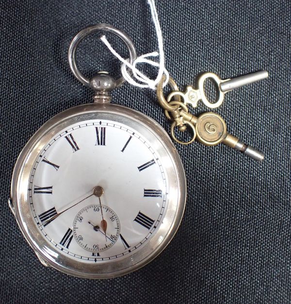 A SILVER OPEN-FACED POCKET WATCH