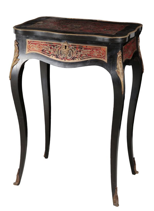 A LOUIS XV STYLE EBONISED AND BOULLE WORK DRESSING TABLE