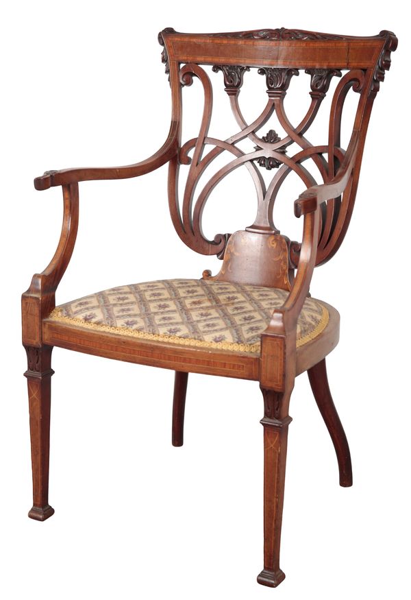 AN EDWARDIAN MAHOGANY ARMCHAIR