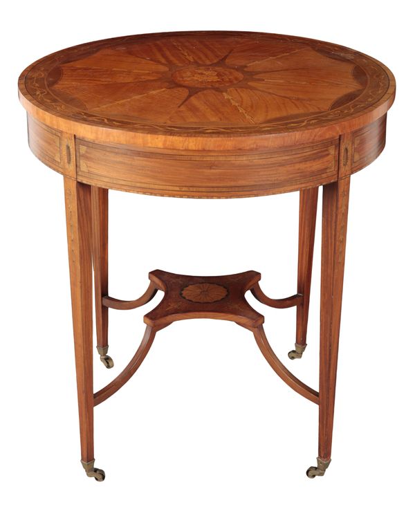 AN EDWARDIAN MAHOGANY AND MARQUETRY OCCASIONAL TABLE