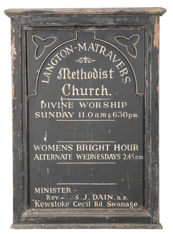 LANGTON-MATRAVERS METHODIST CHURCH: A HAND-PAINTED WOODEN SIGN