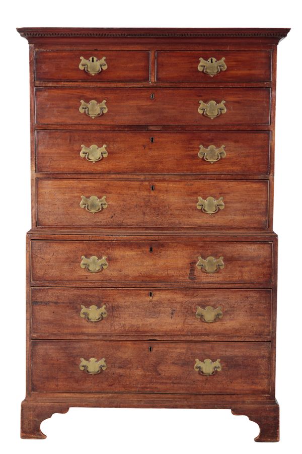 A GEORGE III MAHOGANY CHEST ON CHEST