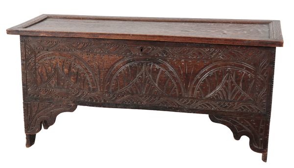 AN OAK SIX PLANK COFFER