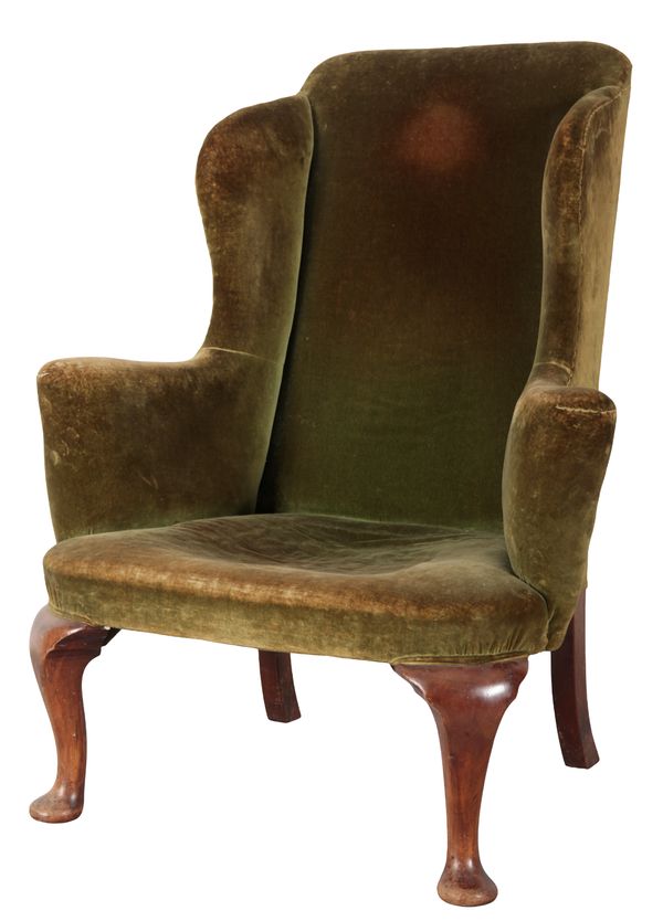 A GEORGE II STYLE MAHOGANY WING ARMCHAIR