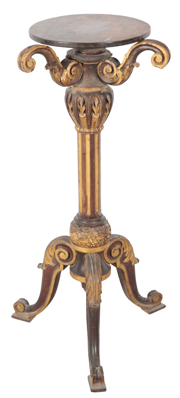 A STAINED WOOD AND PARCEL GILT JARDINIERE STAND