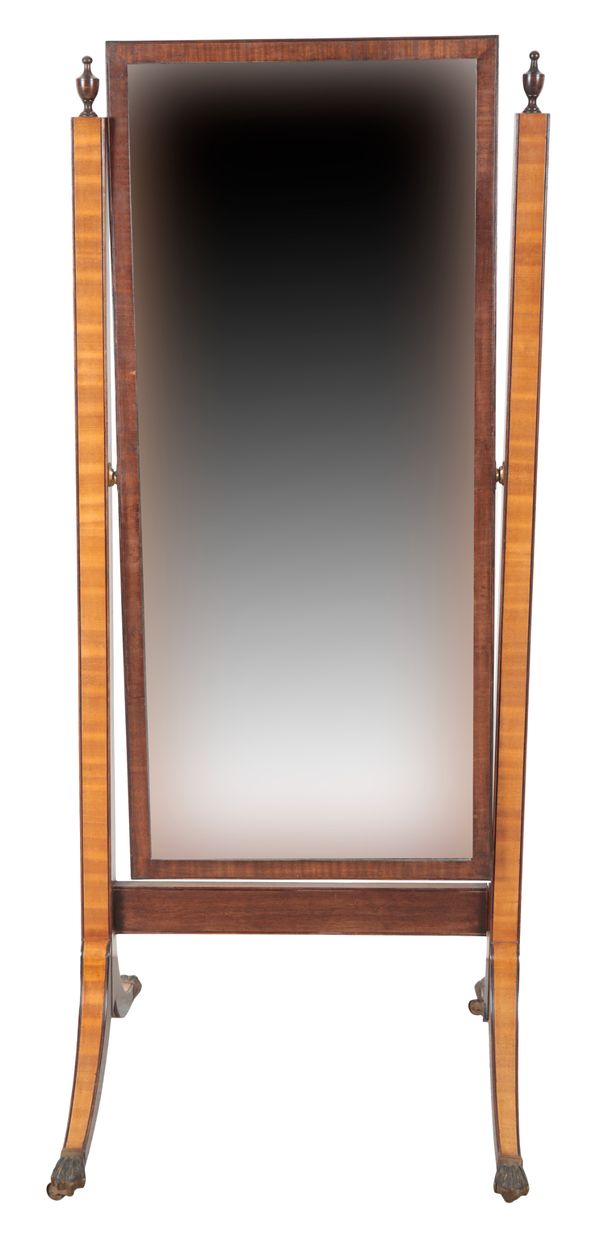 A REGENCY STYLE MAHOGANY CHEVAL MIRROR