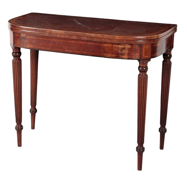 A REGENCY MAHOGANY AND CROSSBANDED CARD TABLE