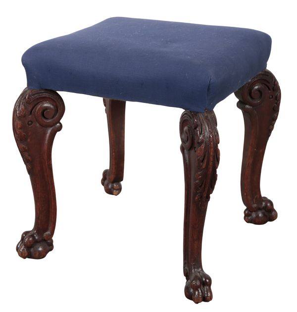 A CARVED OAK STOOL STYLE IN THE MANNER WILLIAM KENT