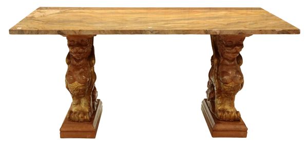 AN ITALIAN SIENNA MARBLE AND TERRACOTTA CONSOLE TABLE