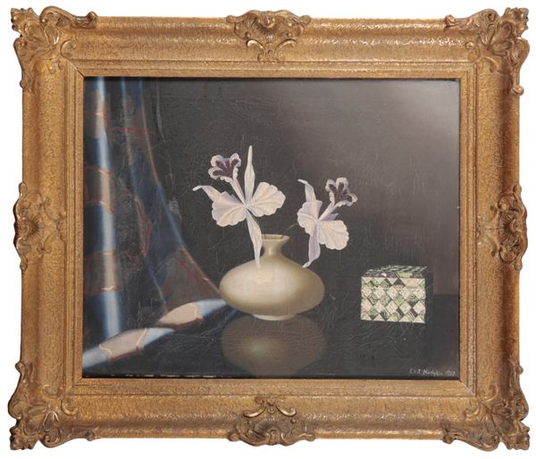 MANNER OF ELIOT HODGKIN (1905-1987) A still life study of orchids in a blanc de chine vase