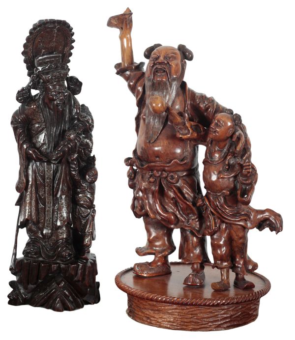 A CHINESE CARVED WOOD LAMP BASE