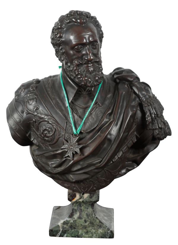 AFTER BARTHÉLÉMY TREMBLAY (FRENCH 1578-1629) A BRONZE BUST OF HENRI IV