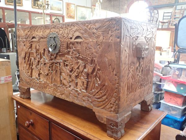 A CARVED CAMPHORWOOD CHEST