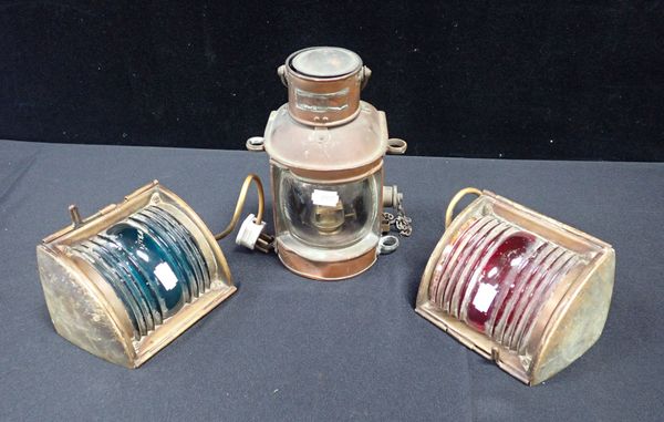 A PAIR OF NAVAL BRASS PORT/STARBOARD LAMPS