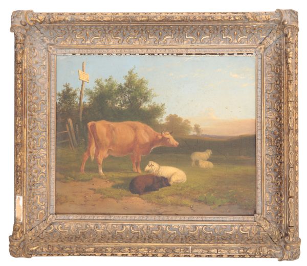 ROBERT GREENLEES (1820-1904) Sheep and cattle on a country path