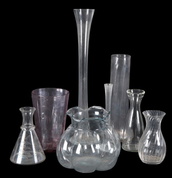 A GROUP OF EIGHT GLASS VASES