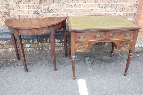 A GEORGE III MAHOGANY DESK, ON TURNED LEGS