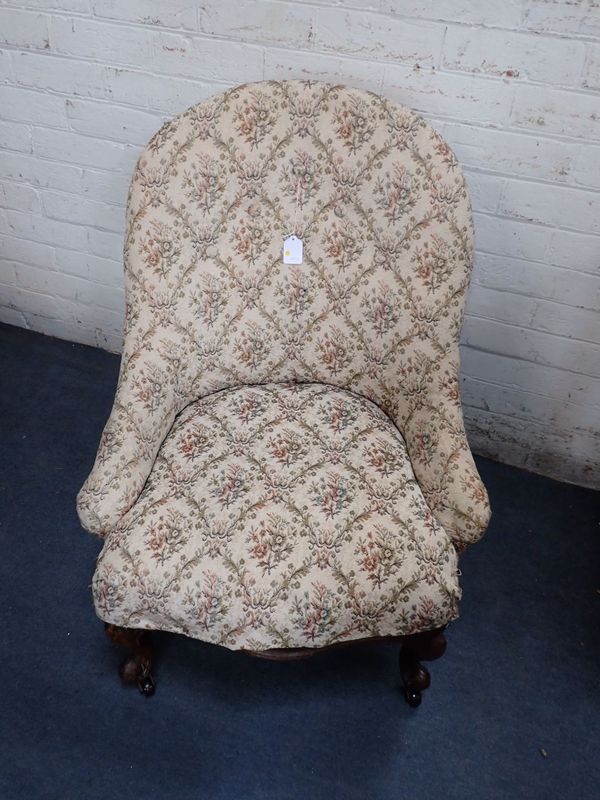 A VICTORIAN  IRON-FRAMED UPHOLSTERED CHAIR