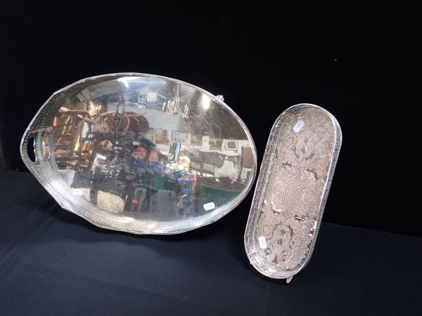 A SILVER-PLATED OVAL GALLERIED TRAY