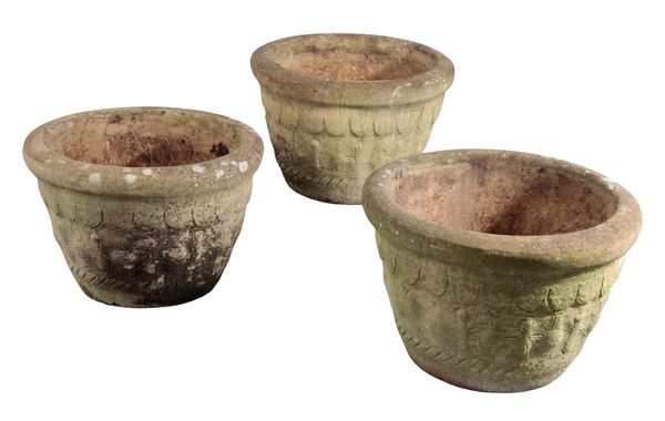 A GROUP OF  THREE RECONSTITUTED STONE PLANTERS BY WILLOW LODGE CRAFTS