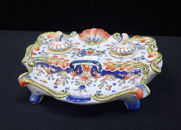 A FRENCH FAIENCE INKSTAND