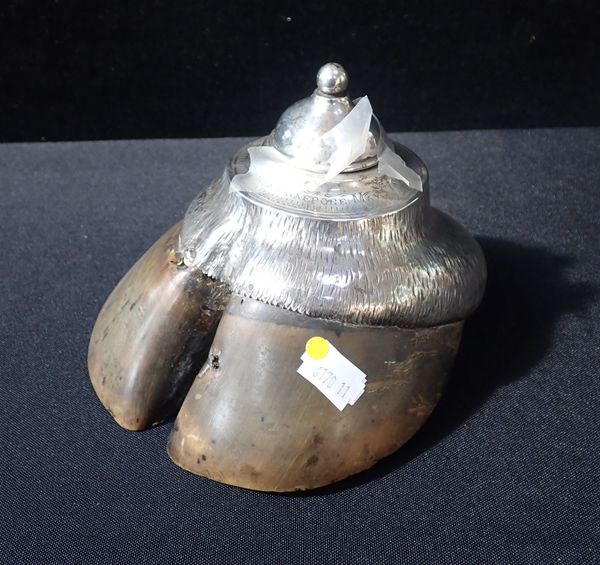 A VICTORIAN SILVER MOUNTED BUFFALO HOOF INKWELL