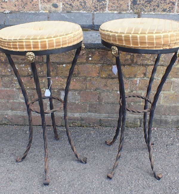 A PAIR OF MID-CENTURY  STYLE WROUGHT-IRON STOOLS