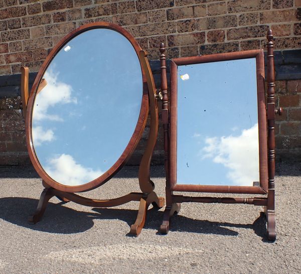 A 19TH CENTURY DRESSING MIRROR WITH TURNED  STAND