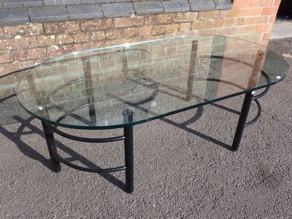 A MODERN PLATE-GLASS TOPPED COFFEE TABLE