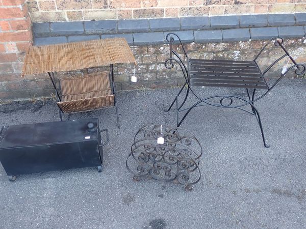 A MID-CENTURY RATTAN TOPPED MAGAZINE TABLE