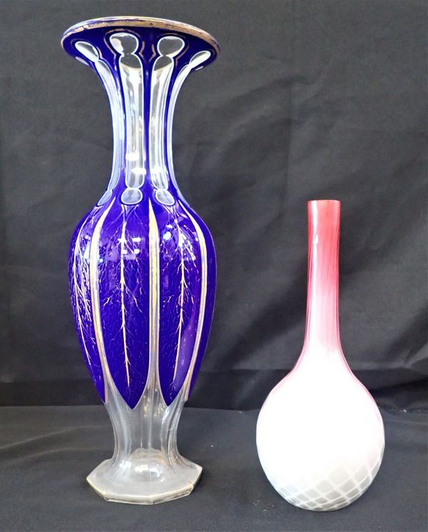 A BOHEMIAN OVERLAID BLUE GLASS VASE