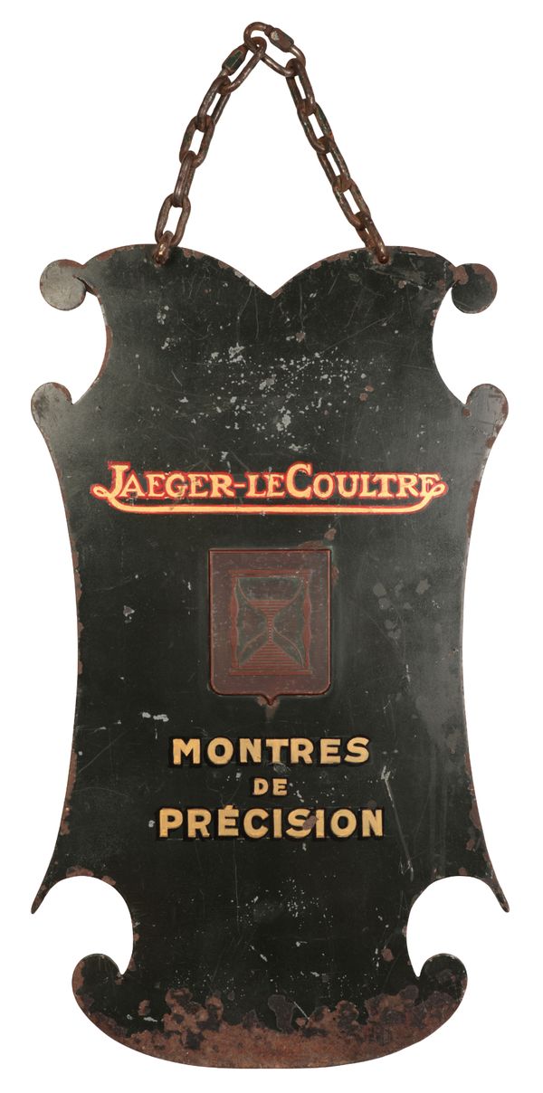 JAEGER-LECOULTRE: A RARE DOUBLE-SIDED HANGING METAL SHOP SIGN