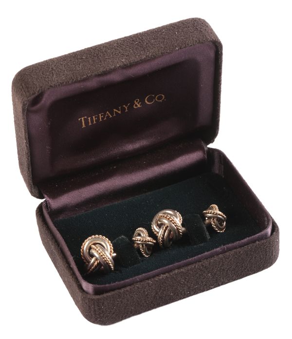 TIFFANY & CO: A PAIR OF 18CT WHITE & YELLOW GOLD KNOTTED CUFFLINKS