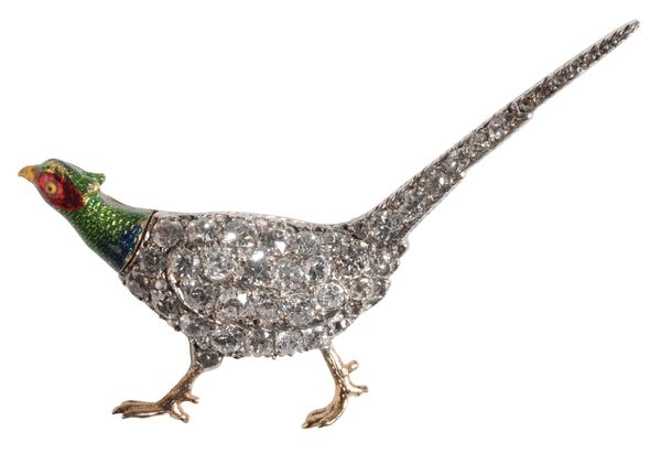 A DIAMOND AND ENAMEL PHEASANT BROOCH